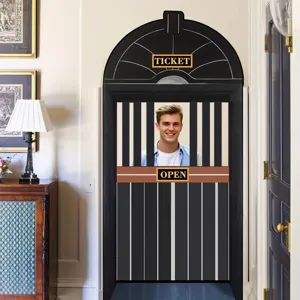 Vintage retro ticket booth shaped photo backdrop for children's party decoration