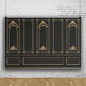 Professional European court style black gold photography backdrop with retro carvings