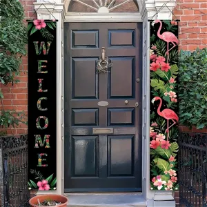 Tropical flamingo porch banners with Welcome sign for front door garden party decor