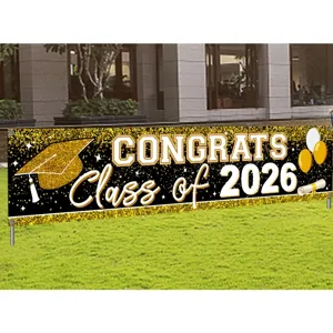 2026 Graduation Banner Congrats Class of 2026 Backdrop with Gold Glitter Accents