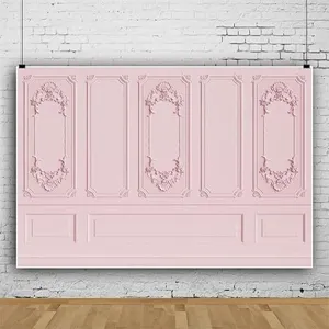 Pink European court style photography backdrop with retro floral carvings for studio.