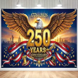 US 250th Anniversary Backdrop with Bald Eagle, Flags, and 1776-2026 for Independence Day