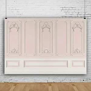 European court style photography background with retro white carvings on pink panels
