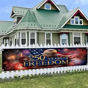 US-Banner zum 250. Jahrestag der Unabhängigkeit mit Adler- und Feuerwerk-Design