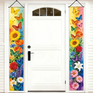 Vibrant rainbow butterfly and floral porch banners for spring garden entrance decor