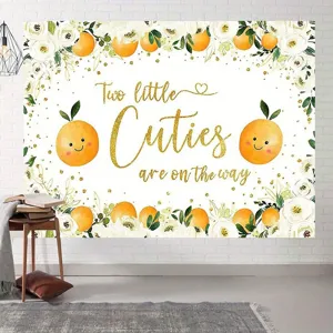 Fond de fête prénatale orange fleurs Two Little Cuties pour jumeaux déco