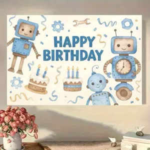 Sfondo fotografico a tema robot cartone animato per decorazione festa di compleanno