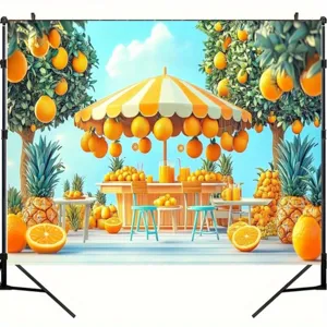 Vibrant summer sweet orange and pineapple theme photography backdrop for party decoration
