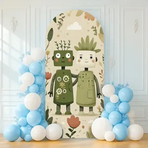 Cartoon forest plant robot theme arch backdrop for children party photography decoration