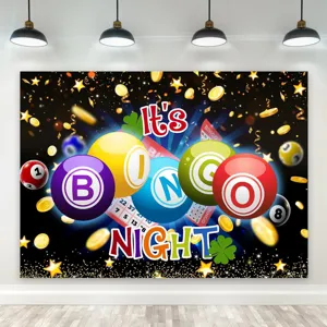 Fotohintergrund zum Thema Bingo-Spiel für Partys mit bunten Kugeln und Goldmünzen
