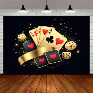 Poker Night Thema Fotografie Hintergrund Goldene Würfel Ace Karten Bedruckt Entertainment Party Dekor Polyester Wandteppich