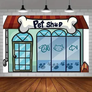 Cartoon Pet Shop Theme Photography Backdrop Pet Clinic Party Decoration Background Cloth For Kids Birthday Digital Printed Wall Hanging