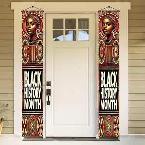 Black History Month Porch Banners African Tribal Totem Pattern Decorative Hanging Couplets Festive Home Door Wall Decoration Set Polyester