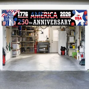 Polyester Patriotic Banner US Anniversary Commemoration Theme Banner Outdoor Yard Decor Printed Hanging Flag Independence Day Decor