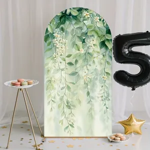 Aquarel groene bladeren gebogen achtergrond voor bos thema feest bruiloft decor