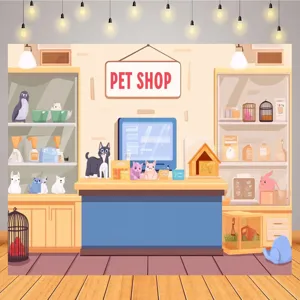 Cartoon pet shop photography backdrop for kids role play party wall decoration