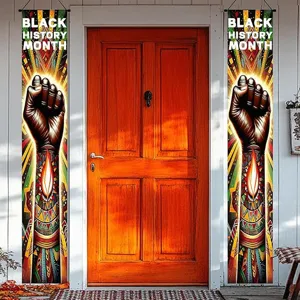 Vibrant Black History Month porch banners with African totem fist design for outdoor door decor