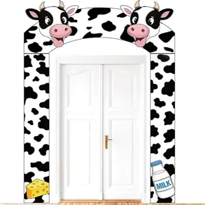Cartoon Farm Cow Theme Porch Banner Set Cow Print Door Decoration For Kids Party Polyester Hanging Porch Banner Sign Set