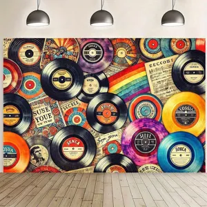 Retro Vinylplaat Fotografie Achtergrond Muziek Feest Decoratie Polyester Banner Kleurrijke Disk Patroon Wandtapijt Foto Achtergrond
