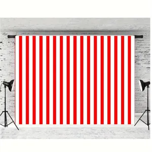 Fondo fotográfico clásico de rayas verticales rojas y blancas para fiestas de circo