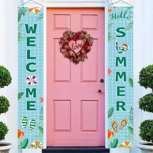 Summer Porch Banner Welcome Hello Summer Outdoor Door Hanging Banner For Pool Party Summer Holiday Home Yard Decor Banner