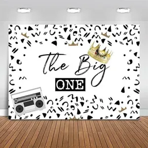 Hip Hop Theme 1st Birthday Photography Backdrop Polyester Retro Boombox Cassette Tape Pattern Boy One Year Old Party Decor Wall Hanging Tapestry