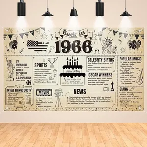 Toile de fond vintage anniversaire 1966 avec éléments de presse pour fête
