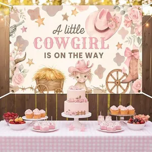 Sfondo Fotografico Baby Shower Cowgirl Western Rosa per Decorazioni Festa Neonata