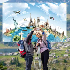 Global landmarks world travel theme photography backdrop for party decorations