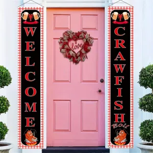 Red and white gingham crawfish boil porch banners for outdoor BBQ party decoration