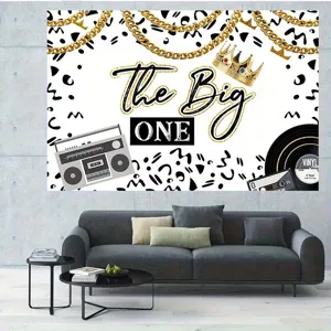Hip-hop 1st birthday photography backdrop with boombox and crown design