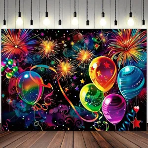 Colorful Carnival Fireworks Balloon Photography Backdrop Cloth Polyester Party Banner Decoration Photo Background For Birthday Celebration Studio Props