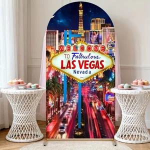 Las Vegas Night Scene Arch Backdrop Cover Polyester Elastic U-Shaped Party Photography Prop Event Birthday Wedding Backdrop Decor