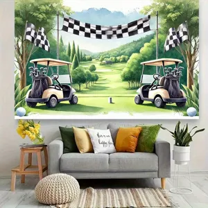 Watercolor golf theme photography backdrop for kids birthday party decoration banner