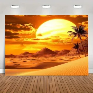 Vibrant desert sunset photography backdrop with palm trees for professional studio decor