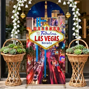 Welcome to Fabulous Las Vegas night street scene arched backdrop cover for party