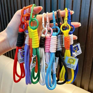 Portachiavi in corda intrecciata a mano multicolore con moschettoni per borse e telefoni