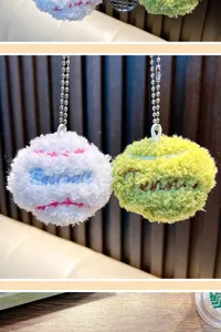 Decorative plush mini tennis and baseball keychains for sports fans and bag accessories