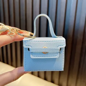 Mini light blue PU leather square bag keychain pendant for backpack charm display