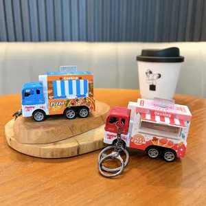 Zwei Fast-Food-Truck Schlüsselanhänger aus Legierung mit Pizza und Eiscreme Motiven