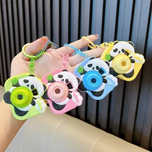 Cute cartoon panda projection camera keychains in multiple colors for bags and keys