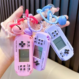Portachiavi mini console di gioco Tetris retrò con campanellini colorati e catena
