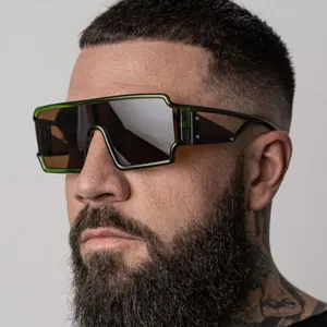 Men's oversized square sunglasses feature a unique green frame and gradient lenses for trendy wear.