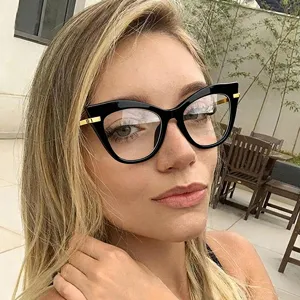 Cat Eye Anti Blue Light Glasses Women Fashion PC Metal Frame Optical Eyewear Clear Lens Computer Goggles Designer Spectacles