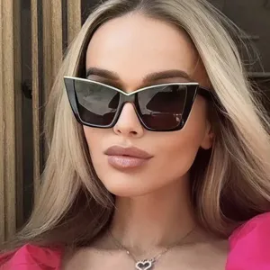 Μοντέρνα γυαλιά ηλίου cat-eye oversize για γυναίκες, κοντινό πλάνο μοντέλου μαύρο σκελετό