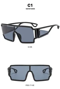Trendy hollow square sunglasses for men and women, vintage one-piece oversized black sun glasses.