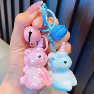 Cute 3D Electroplated Acrylic Unicorn Keychain Pearlescent Iridescent Cartoon Animal Car Key Ring Backpack Pendant For Couples Women Kids Gift