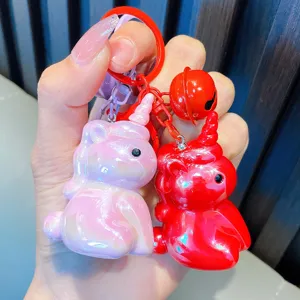 Cute electroplated acrylic 3D unicorn keychains with bells for backpack decoration