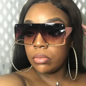 Oversized Shield Sunglasses For Women Men Fashion Gradient One Piece Lens PC Frame Rivet Square Flat Top Sunglasses Street Style Shades