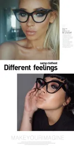 Elegante montatura per occhiali vintage cat eye indossata da modelli di moda